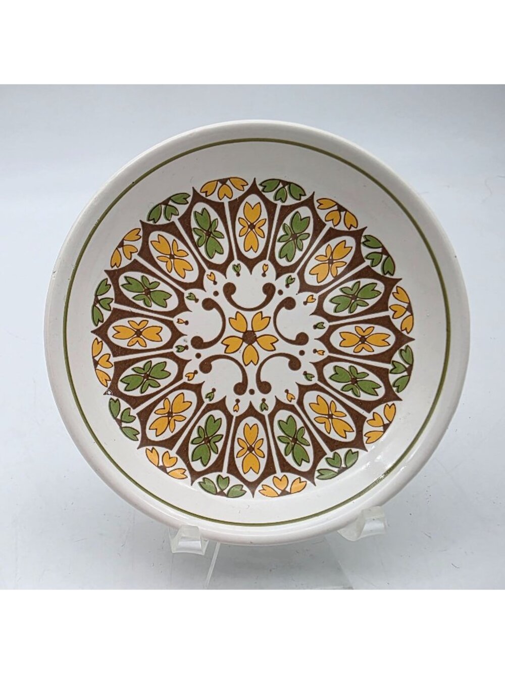 1970s Palissy England Floral Ceramic Trinket Plate 4.5" Brown Yellow Green Vinta